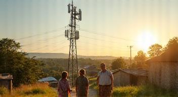 Countryside village with new telecom tower and happy residents